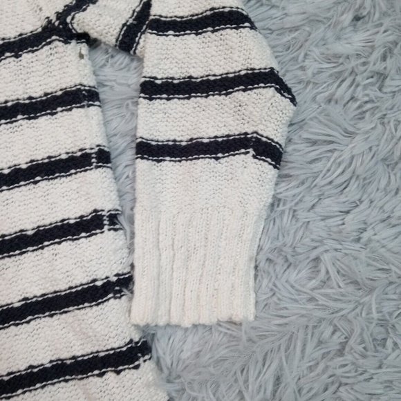 H & M Womens Sweater White Small Stripes Zip Back Cotton Round Neck - Picture 6 of 12